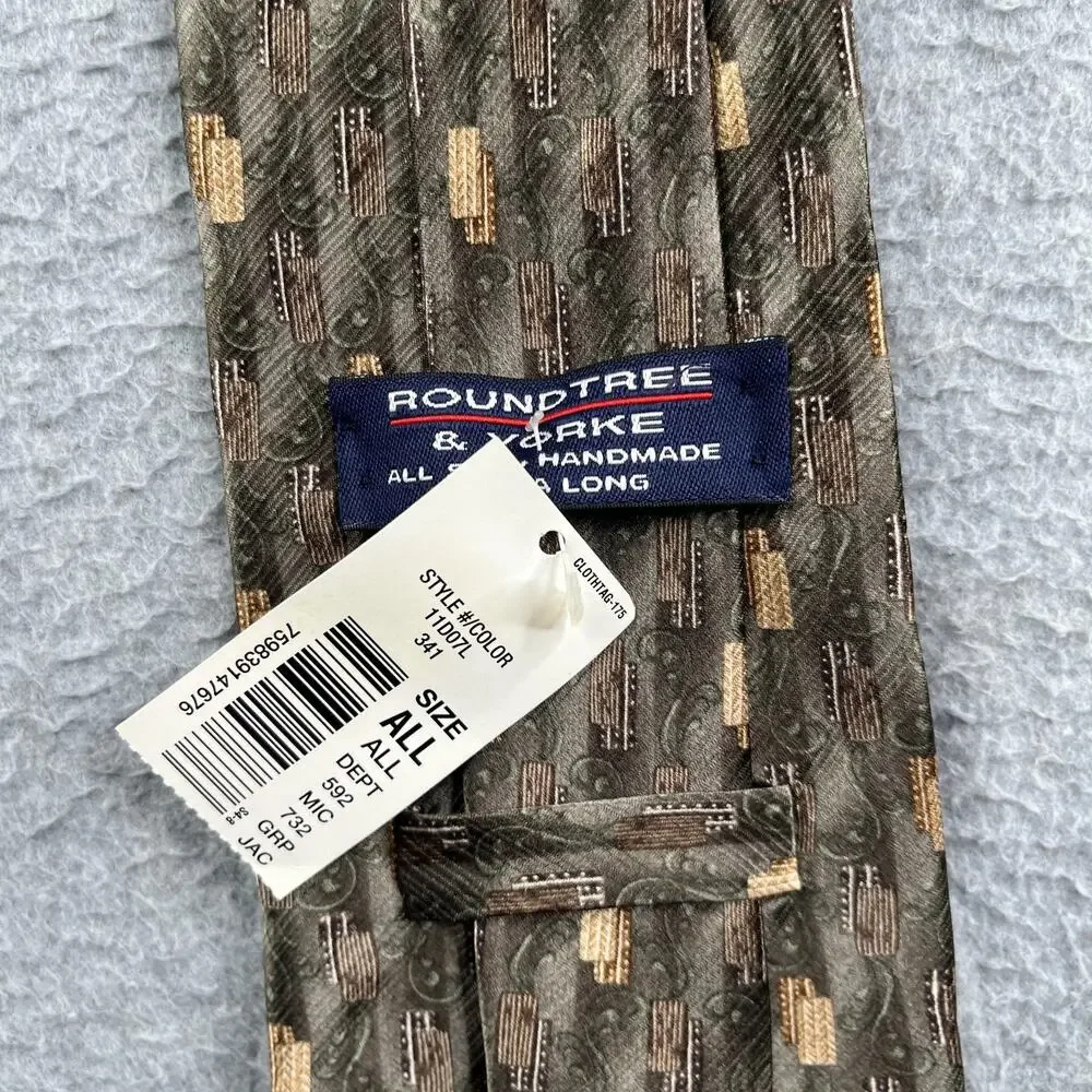 Roundtree and Yorke X Long Necktie Silk Brown Geometric New NWT Made In USA